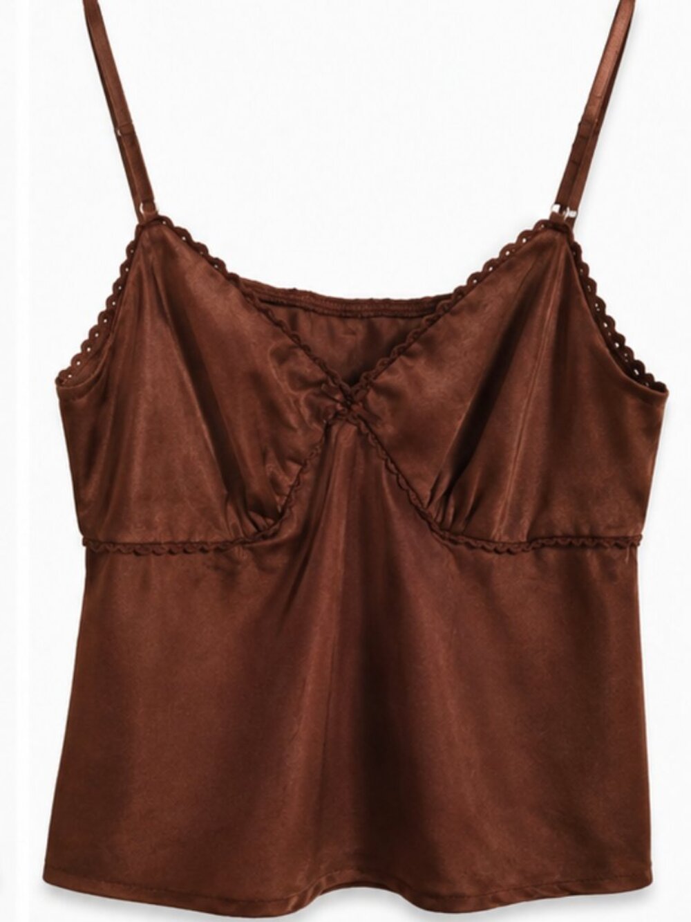 Brown Satin Cami Top XXL 20 Y2K Lace Trim